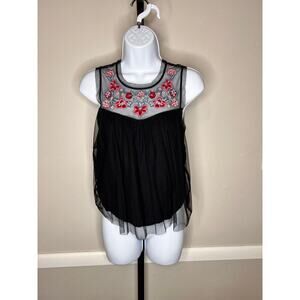 Hollister Black Floral Embroidered Mesh Sleeveless Tank Top Size XS